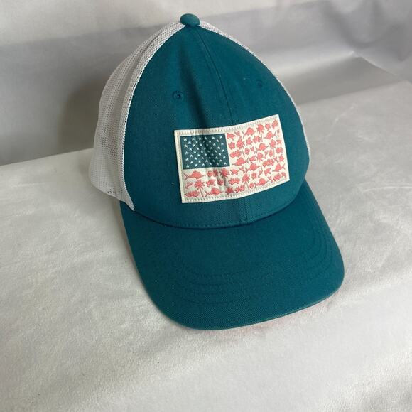 Women's One Size Columbia PFG American Flag Decal Blue Trucker Hat - Picture 2 of 6